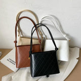 Plaid PU Leather Bucket Bag for Women, Small Square Messenger Handbag