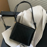 Plaid PU Leather Bucket Bag for Women, Small Square Messenger Handbag
