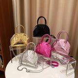 Silver Shell Evening Clutch Crocodile Pattern Shoulder Bag for Party Wedding