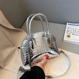 Silver Shell Evening Clutch Crocodile Pattern Shoulder Bag for Party Wedding