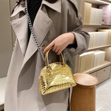 Silver Shell Evening Clutch Crocodile Pattern Shoulder Bag for Party Wedding