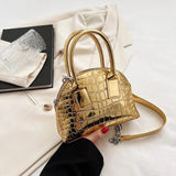 Silver Shell Evening Clutch Crocodile Pattern Shoulder Bag for Party Wedding