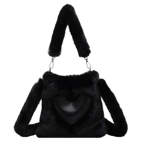 Winter Faux Fur Patchwork Bucket Crossbody Bag