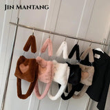 Winter Faux Fur Patchwork Bucket Crossbody Bag