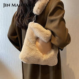 Winter Faux Fur Patchwork Bucket Crossbody Bag