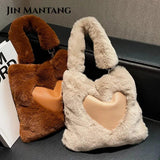 Winter Faux Fur Patchwork Bucket Crossbody Bag