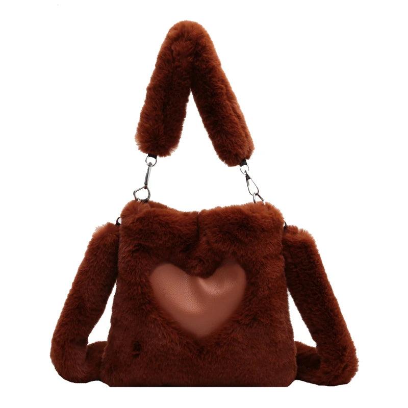 Winter Faux Fur Patchwork Bucket Crossbody Bag