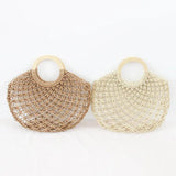 Straw Beach Handbag Woven Lady Tote Bag Half Round Hand Bag
