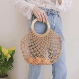 Straw Beach Handbag Woven Lady Tote Bag Half Round Hand Bag