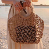 Straw Beach Handbag Woven Lady Tote Bag Half Round Hand Bag