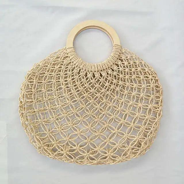 Straw Beach Handbag Woven Lady Tote Bag Half Round Hand Bag