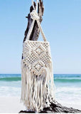 Woven Rattan Beach Bag Tassel Boho Crochet Fringed Women