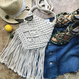 Woven Rattan Beach Bag Tassel Boho Crochet Fringed Women