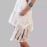 Woven Rattan Beach Bag Tassel Boho Crochet Fringed Women