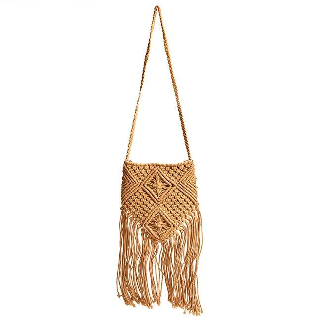 Woven Rattan Beach Bag Tassel Boho Crochet Fringed Women
