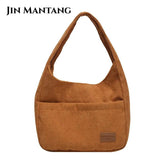 Corduroy Shoulder Side Bag Women Winter Casual Tote Handbag
