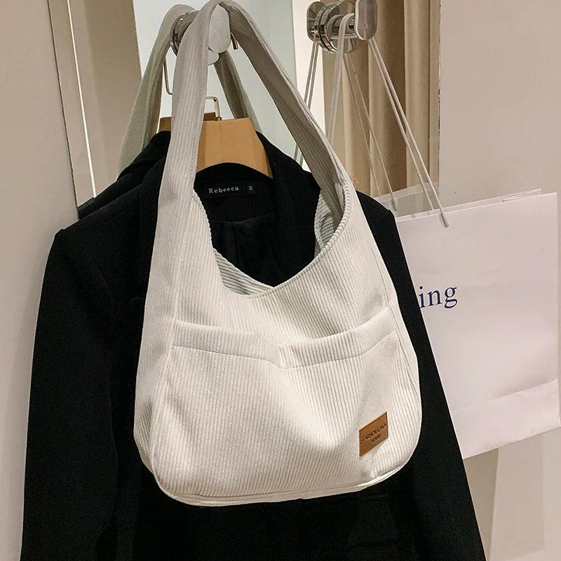 Corduroy Shoulder Side Bag Women Winter Casual Tote Handbag