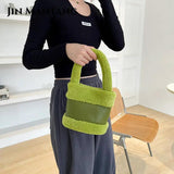 Small Faux Fur Top Handle Bucket Tote Bag for Women Winter