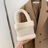 Small Faux Fur Top Handle Bucket Tote Bag for Women Winter