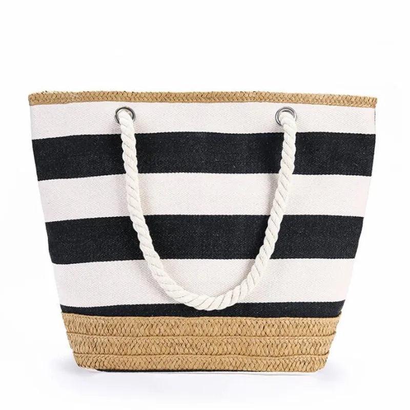Patchwork Beach Bag High Striped Straw Bags Women Summer Canvas Handbag