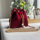 Velvet Shoulder Bag Metal Chain Crossbody Bags Large Capacity Bucket Pouch