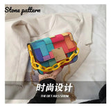 Rainbow Color Chain Crossbody Bags Casual PU Leather Handbags Girls Shoppers