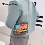 Rainbow Color Chain Crossbody Bags Casual PU Leather Handbags Girls Shoppers