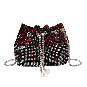 Canvas Drawstring Clutch Bag Metal Chain Crossbody Shoulder Bags for Women