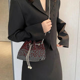 Canvas Drawstring Clutch Bag Metal Chain Crossbody Shoulder Bags for Women