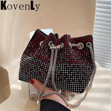 Canvas Drawstring Clutch Bag Metal Chain Crossbody Shoulder Bags for Women