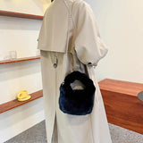 Winter Warm Plush Bags For Women Artificial Woollen Handbag And Purse