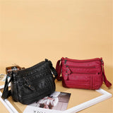 Women Bag Pu Soft Leather Shoulder Bag Multi-layer Crossbody Bag Red Handbag