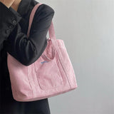 Pink Corduroy Shoulder Bag Large Capacity Casual Tote Messenger Shopping