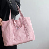 Pink Corduroy Shoulder Bag Large Capacity Casual Tote Messenger Shopping
