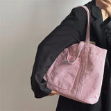 Pink Corduroy Shoulder Bag Large Capacity Casual Tote Messenger Shopping