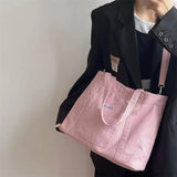 Pink Corduroy Shoulder Bag Large Capacity Casual Tote Messenger Shopping