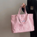 Pink Corduroy Shoulder Bag Large Capacity Casual Tote Messenger Shopping