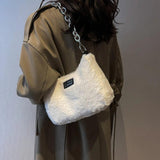 Fluffy Plush Bag Metal Chain Shoulder Handbag Animal Prints Purse