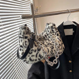 Fluffy Plush Bag Metal Chain Shoulder Handbag Animal Prints Purse