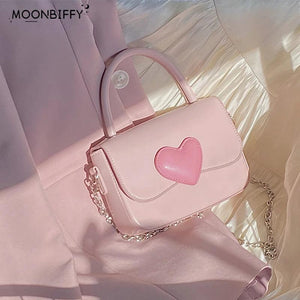 Pink Heart Small Shoulder Bag Love Women Tote Purse Chain Top Handle Messenger