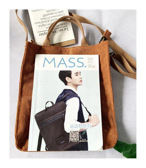 Qiaoduo Corduroy Shoulder Bag Vintage Shopping Zipper Girls