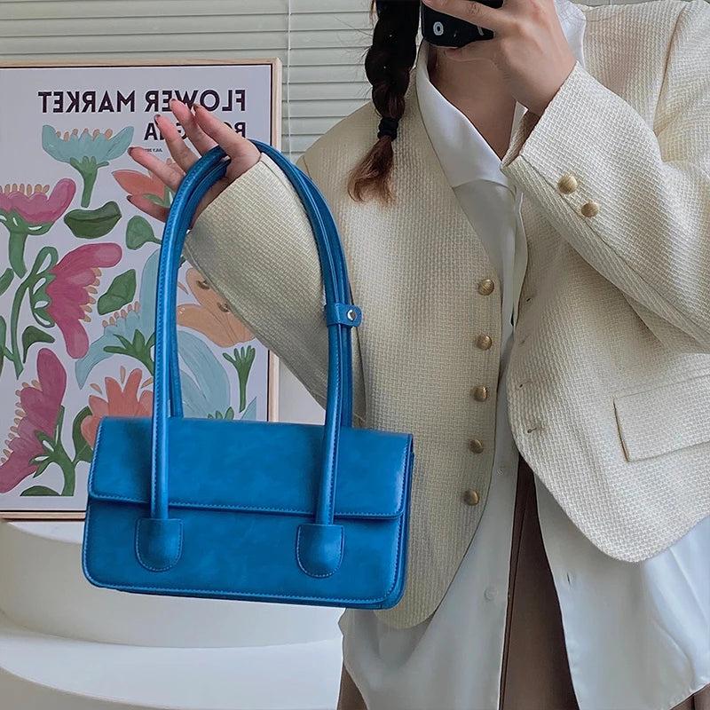 Retro Women's Underarm Bags Oil Wax Leather Ladies Tote Handbags