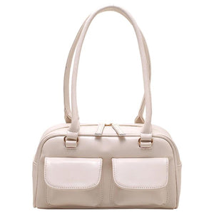 Retro Double Pocket PU Leather Shoulder Bag