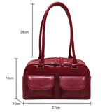 Retro Double Pocket PU Leather Shoulder Bag