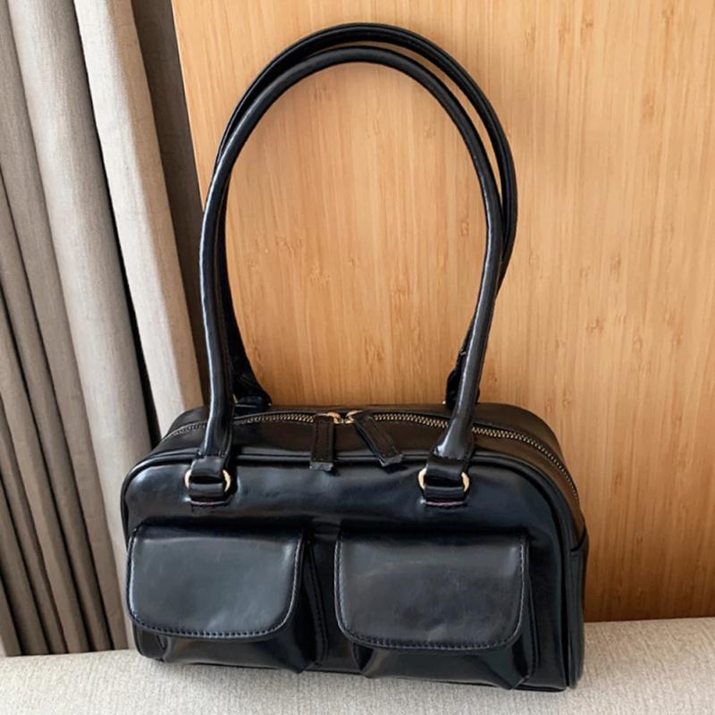 Retro Double Pocket PU Leather Shoulder Bag