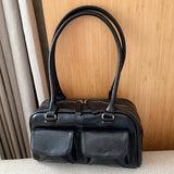 Retro Double Pocket PU Leather Shoulder Bag