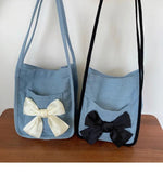 Vintage Bowknot Shoulder Bags for Women Soft Canvas Totes Handbags
