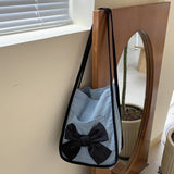 Vintage Bowknot Shoulder Bags for Women Soft Canvas Totes Handbags