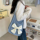 Vintage Bowknot Shoulder Bags for Women Soft Canvas Totes Handbags