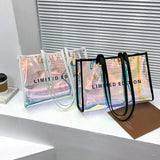 Women PVC Clear Shoulder Bag Summer Laser Letters Print Handbags